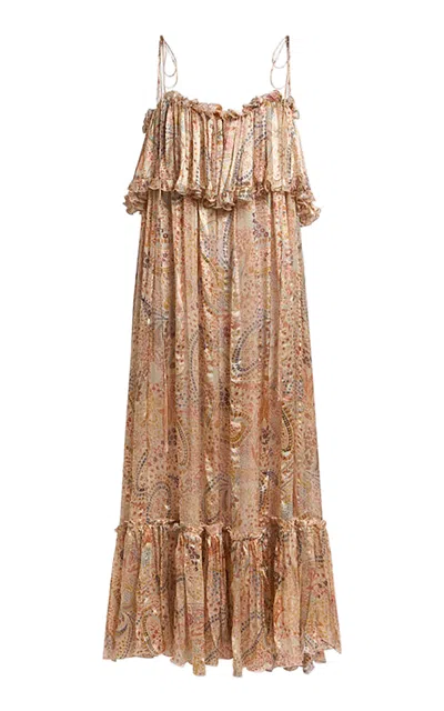 Etro Ruffled Silk Midi Dress In Gray