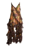 Etro Ruffled Silk Midi Dress In Multi