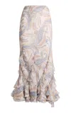 Etro Ruffled Silk Midi Skirt In Multi