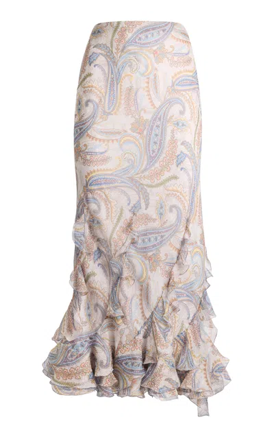Etro Ruffled Silk Midi Skirt In Multi