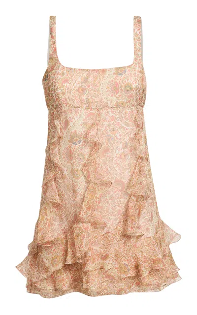 Etro Ruffled Silk Mini Dress In Brown