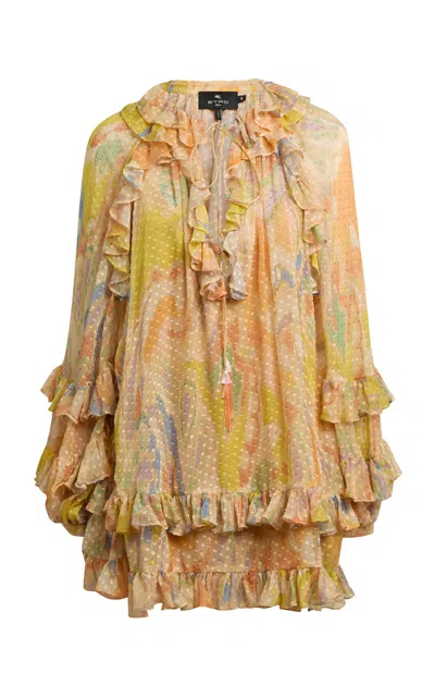 Etro Ruffled Silk Mini Dress In Yellow
