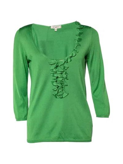 Pre-owned Etro Ruffled Silk Sweater In Green