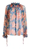 Etro Ruffled Silk Top In Blue