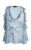 Etro Ruffled Silk Top In Blue