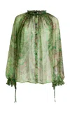 Etro Ruffled Silk Top In Green