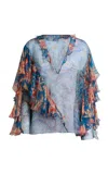 Etro Ruffled Silk Top In Multi
