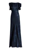 Etro Ruffled Silk-blend Gown In Blue