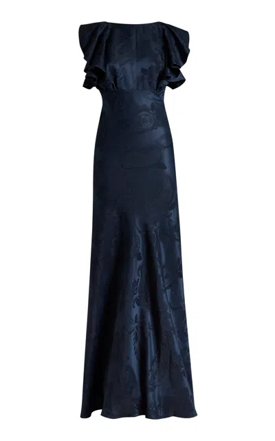 Etro Ruffled Silk-blend Gown In Blue