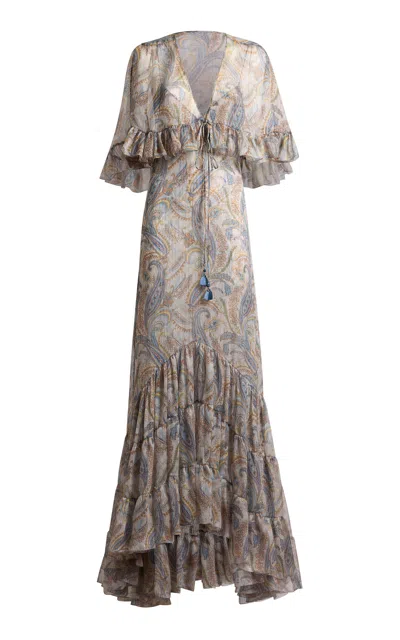 Etro Ruffled Silk-blend Maxi Dress In Multi