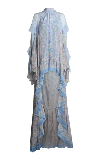 Etro Ruffled Silk-blend Mini Dress In Blue