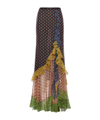 Etro Floral-print Ruffled Skirt In Blue