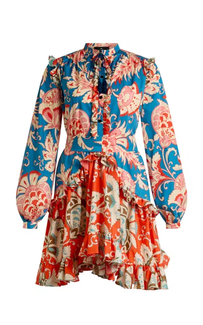 Etro Ruffled Stretch-cotton Mini Dress In Multi