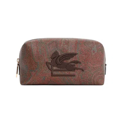 Etro S Brown Paisley Fabric Pouch In Pink