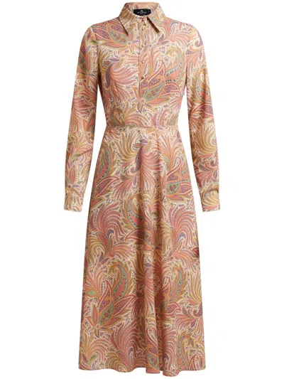 Etro Printed Stretch-crepe Midi Dress In Brown