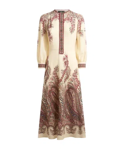 Etro Sable Midi Dress With Floral Paisley Print In Nude