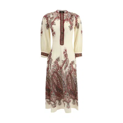 Etro Sable Midi Dress With Floral Paisley Print In Nude