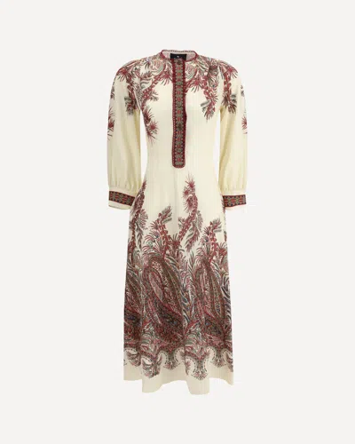 Etro Sable Midi Dress With Floral Paisley Print In Nude