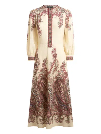 Etro Sable Midi Dress With Floral Paisley Print In Nude