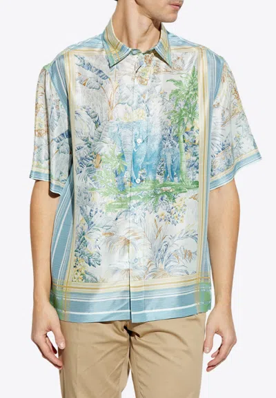 Etro , Oversized Silk Shirt, Man, Light Blue, Size L In Multi