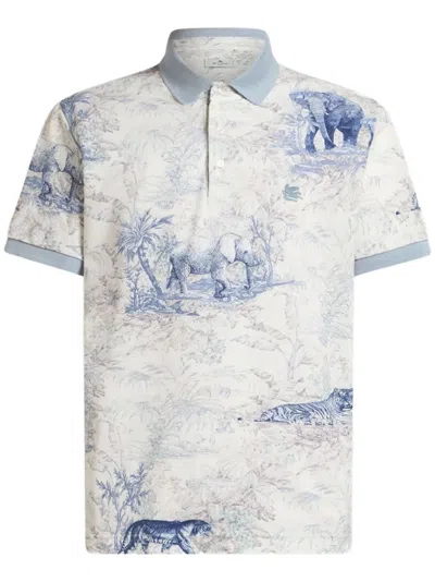 Etro Safari Print Polo Shirt In Blue