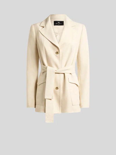 Etro , Safarijacke Mit Gürtel, Damen, Cremefarben, Grösse 44 In Brown