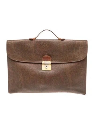 Pre-owned Etro Saffiano Leather Briefcase In Brown