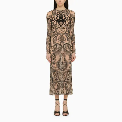 Etro Sand-coloured Sheath Dress In Stretch Tulle In Beige