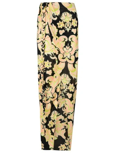Etro Floral Printed Wrap Maxi Skirt In Black,multicolor