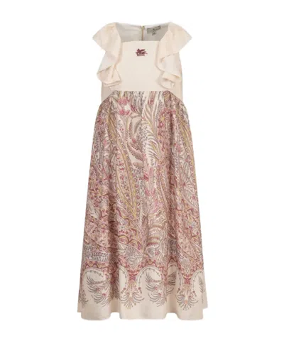 Etro Satin Jacquard Long Dress With Floral Paisley Print In Nude
