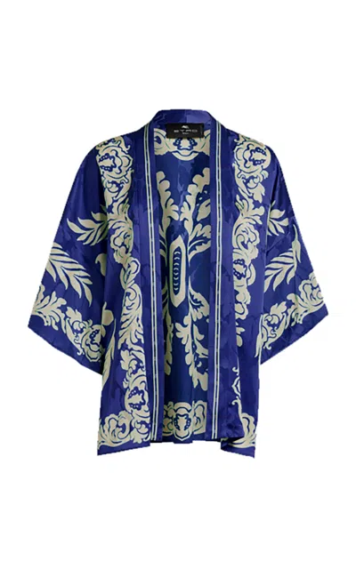 Etro Satin Kimono In Blue
