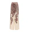 Etro Beige Printed Envers Satin Palazzo Trousers In Brown