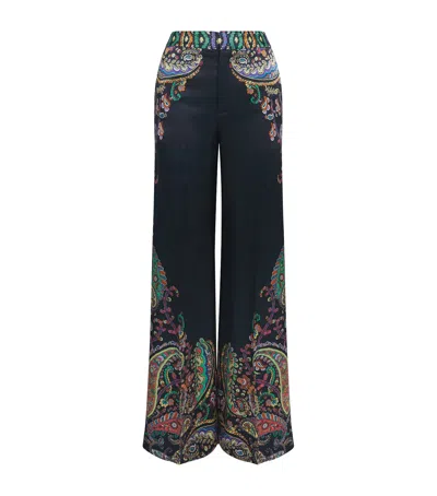Etro Satin Paisley Wide-leg Trousers In Black