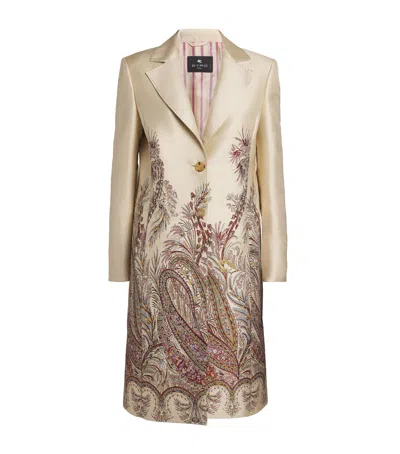 Etro Satin Patterned Princess Coat In Neutral