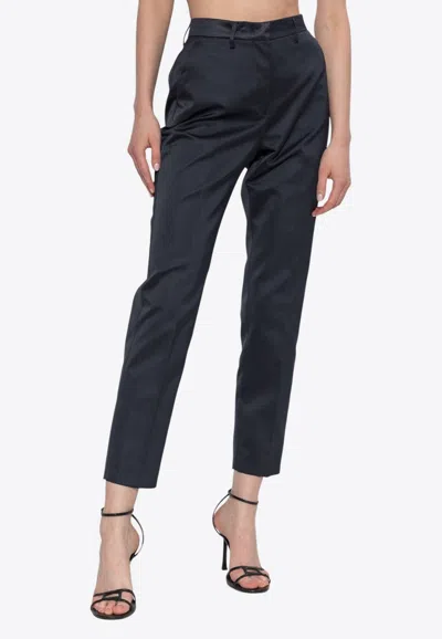 Etro Satin Tailored Slim Pants In Blue