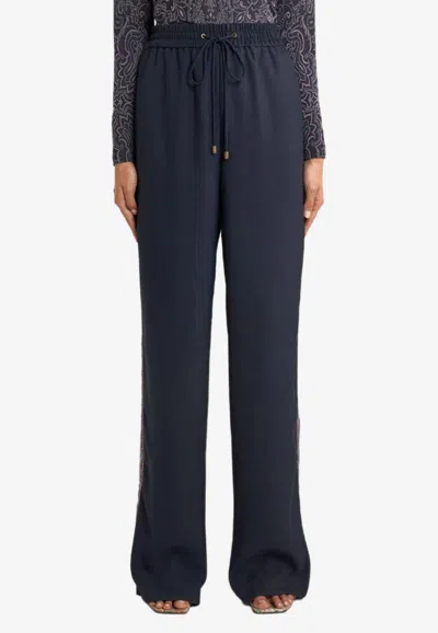 Etro Satin Wide-leg Pants In Blue