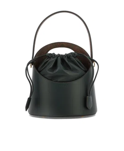 Etro Saturno Logo Embossed Drawstring Bucket Bag In Green