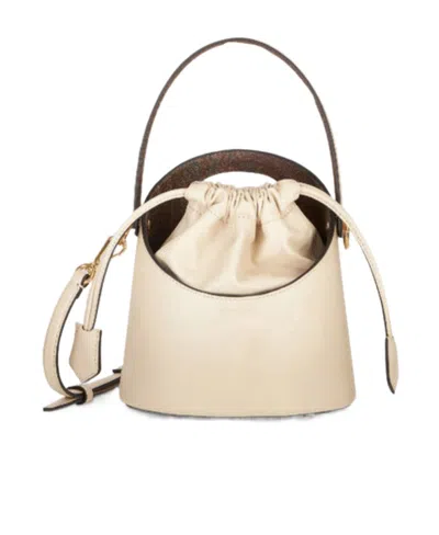 Etro Saturno Leather Bucket Bag In Nude