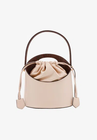 Etro Saturno Leather Bucket Bag In Sand