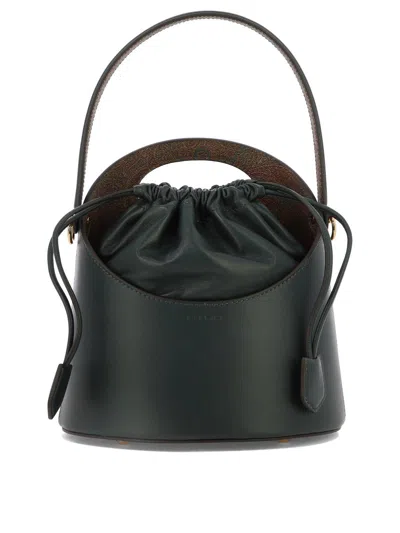 Etro Saturno Logo Embossed Drawstring Bucket Bag In 502