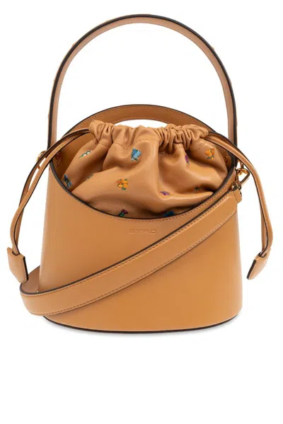 Etro Saturno Medium Drawstring Bucket Bag In Brown