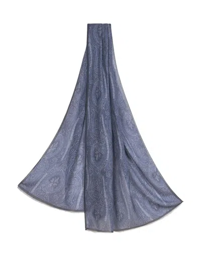 Etro Paisley Scarf In Navy Blue
