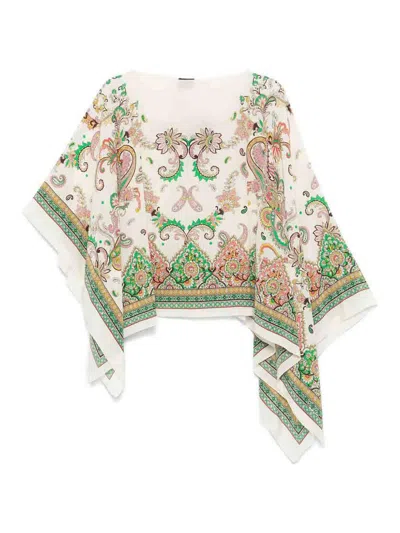 Etro Multicolor Cape With All-over Paisley Print In Red