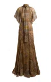 Etro Scarf-detailed Silk Maxi Dress In Animal Print