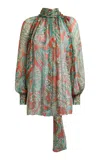 Etro Scarf Detailed Silk Top In Orange