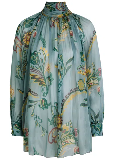 Etro Scarf-effect Silk Blouse In Blue