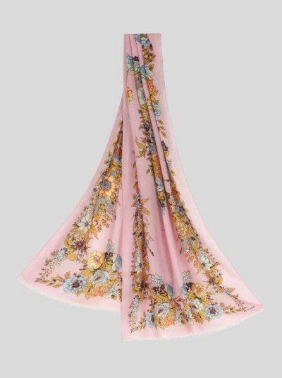 Etro Scarf With Placed Bouquet Print In Pink