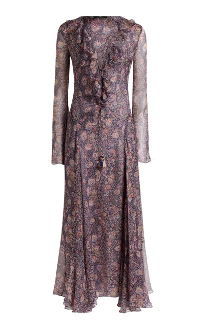Etro Scarf-detailed Silk Maxi Dress In Purple