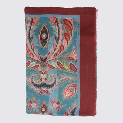 Etro Women Light Blue Wool And Cashmere Blend Printed Scarf