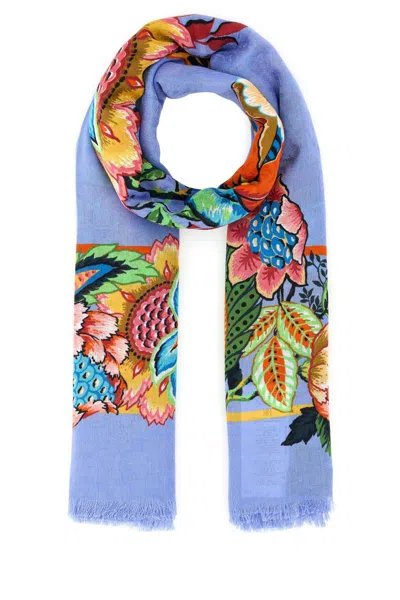 Etro Rectangular Cotton Blend Scarf With Fringed Edges In Printed